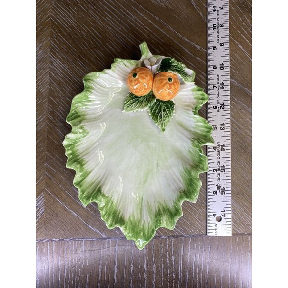 The Mane Lion Ceramic Leaf Tray Dish Orange Tangerine‎ Fruit Flower Italy Candy - Picture 14 of 16
